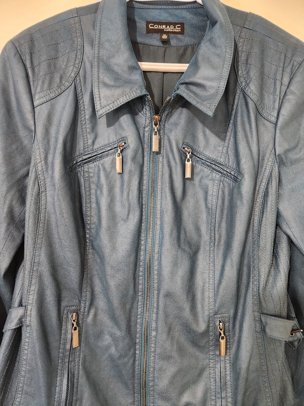 Conrad C Collection Vintage Women's Blue Faux Leather Light Zip-Up Jacket Sz 14 - Picture 6 of 16